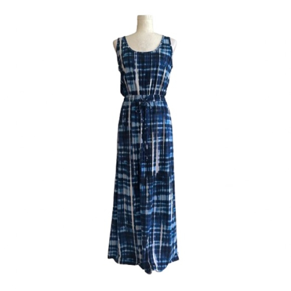 Calvin Klein Maxi Dress White Blue Tie-Dye Sleeveless Casual Maxi Dress Size 2